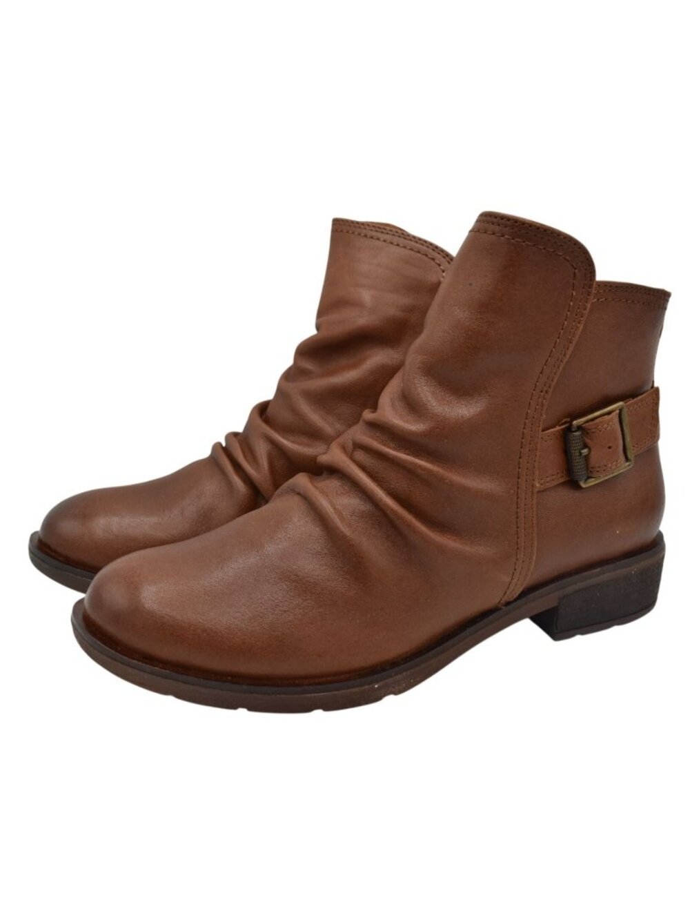 Sofft Womens Size 8 Brookdale Root Brown Leather‎ Buckle Zip Ruched Boots Shoes